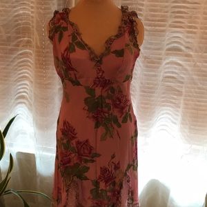 Betsy Johnson Silk Pink Rose Sleeveless Slip Dress sz 10
